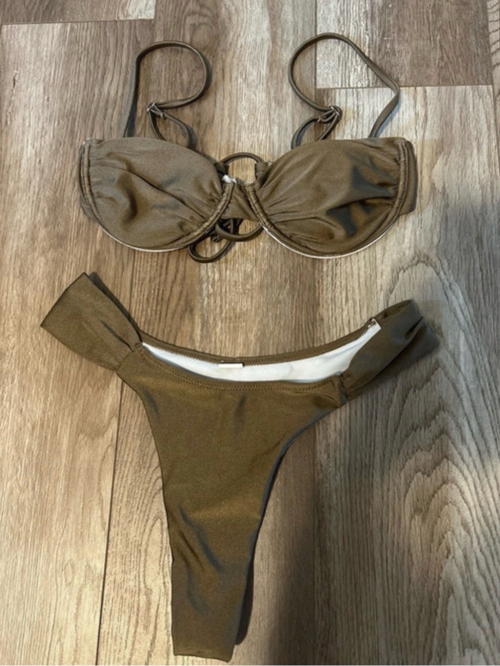 Gold Underwire Bikini Set with Ring Detail - Women Swim